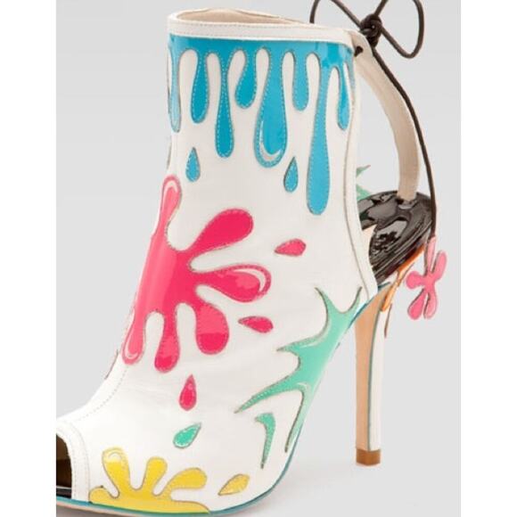 Sophia Webster Arty Party Paint Splatter Heel Tie Back Booties Size 7.5 - Picture 2 of 15